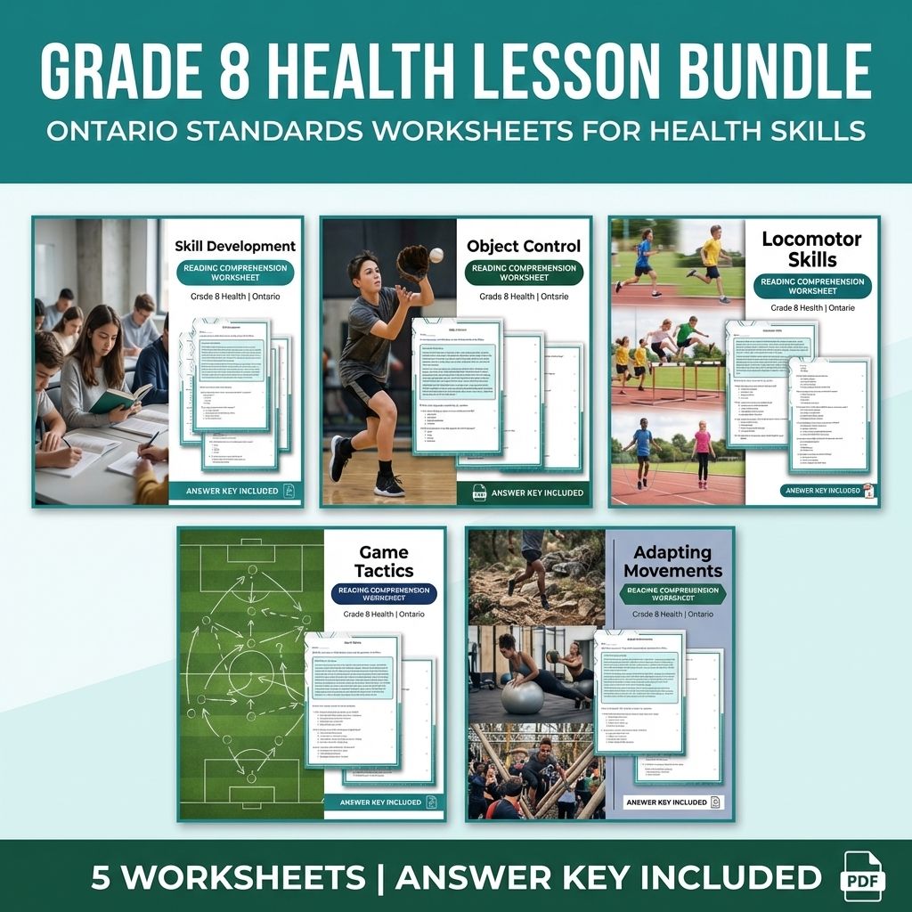 Grade 8 Health Lesson Bundle | Ontario Standards Worksheets for Health Skills — bundle cover
