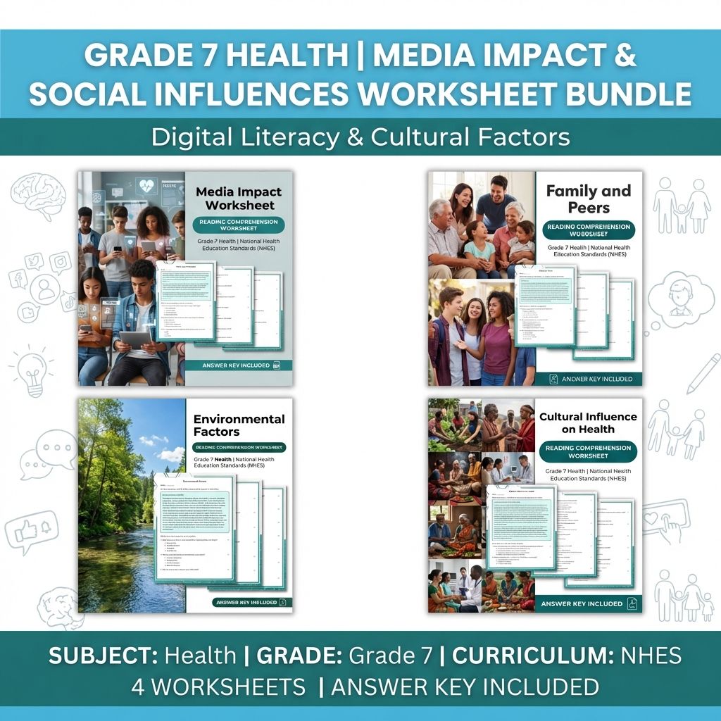 Grade 7 Health Unit Bundle – Media, Environment & Cultural Influences Worksheets — bundle cover