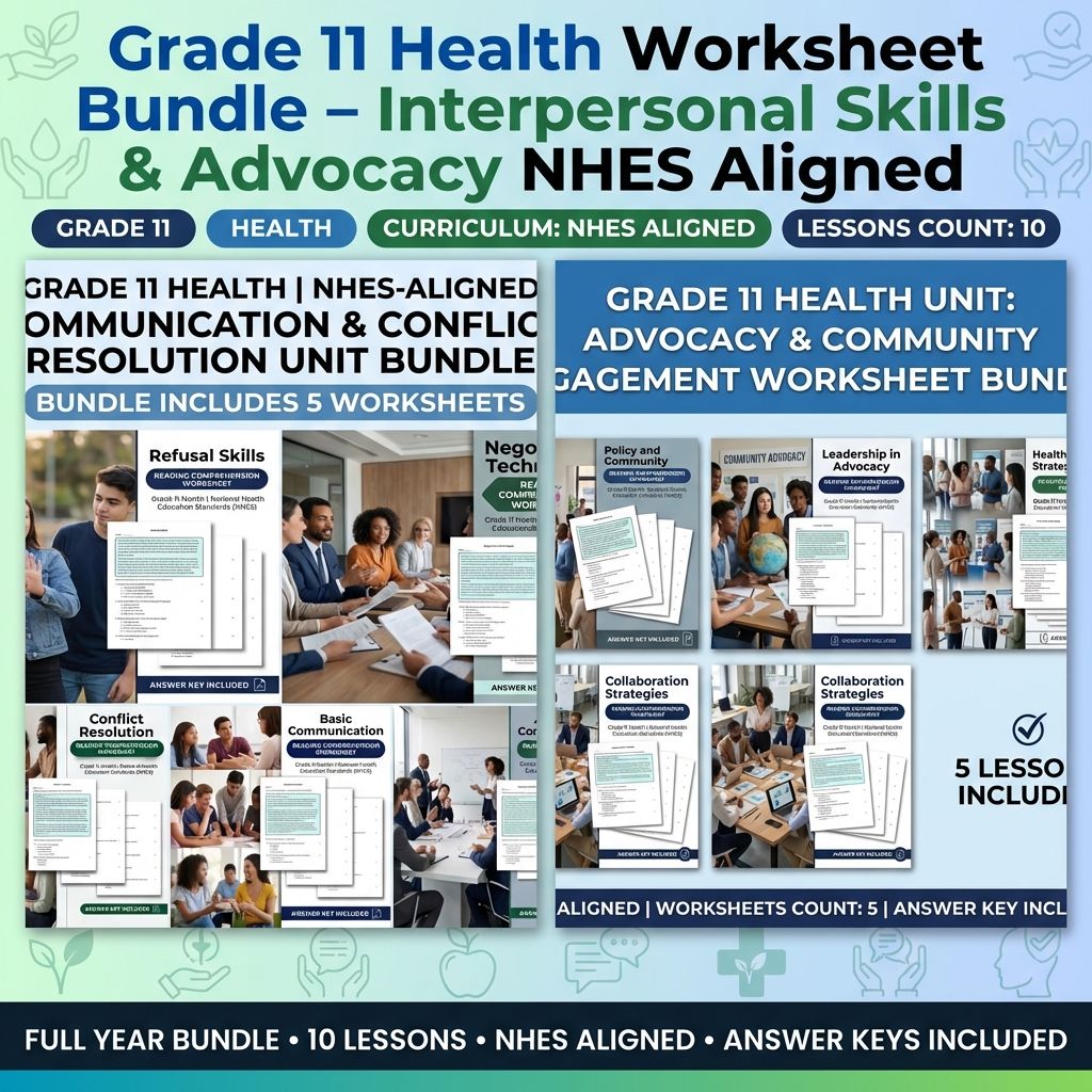 Grade 11 Health Worksheet Bundle – Interpersonal Skills & Advocacy NHES Aligned — bundle cover