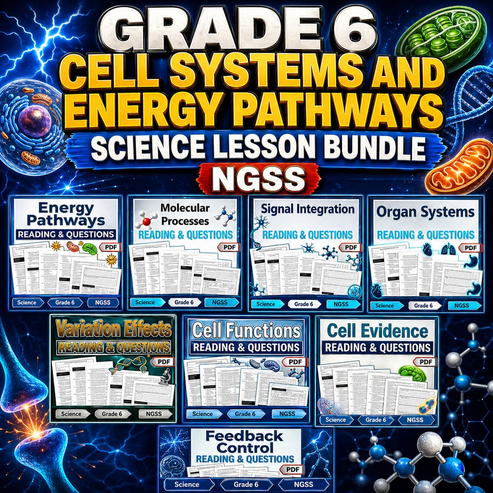 Grade 6 Cell Systems and Energy Pathways Science Lesson Bundle NGSS — bundle cover
