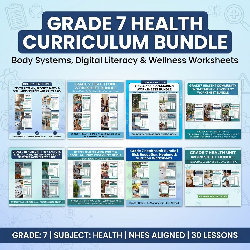 Grade 7 Health Curriculum Bundle | Body Systems, Digital Literacy & Wellness Worksheets — bundle cover