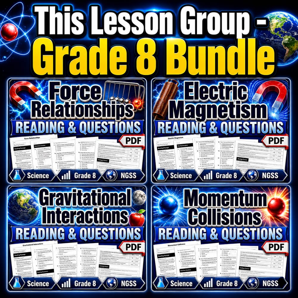 Grade 8 Motion and Stability Forces Interactions Science Lesson Bundle (NGSS) — bundle cover
