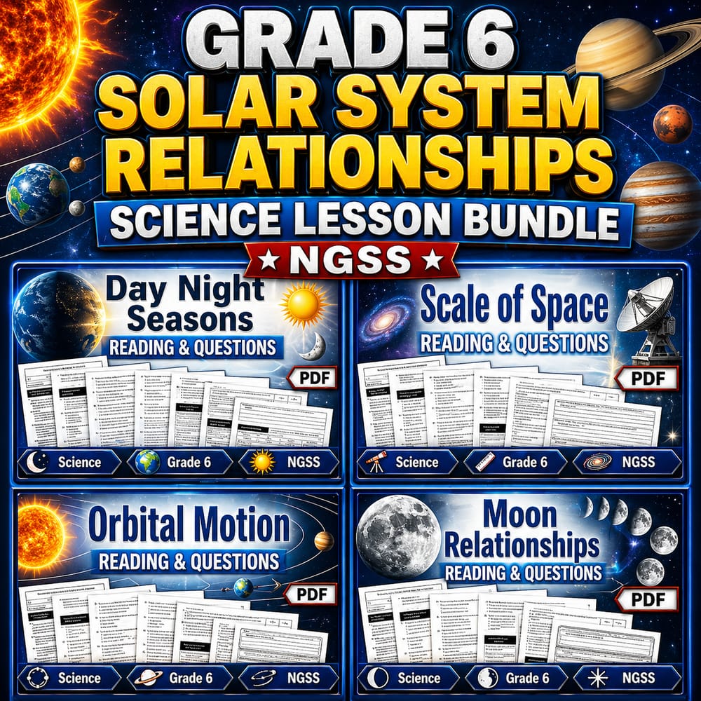 Grade 6 Solar System Relationships Science Lesson Bundle NGSS — bundle cover