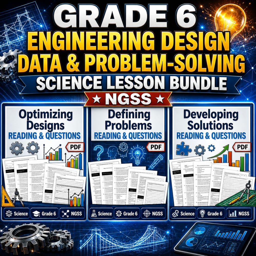 Grade 6 Engineering Design Data & Problem-Solving Science Lesson Bundle NGSS — bundle cover