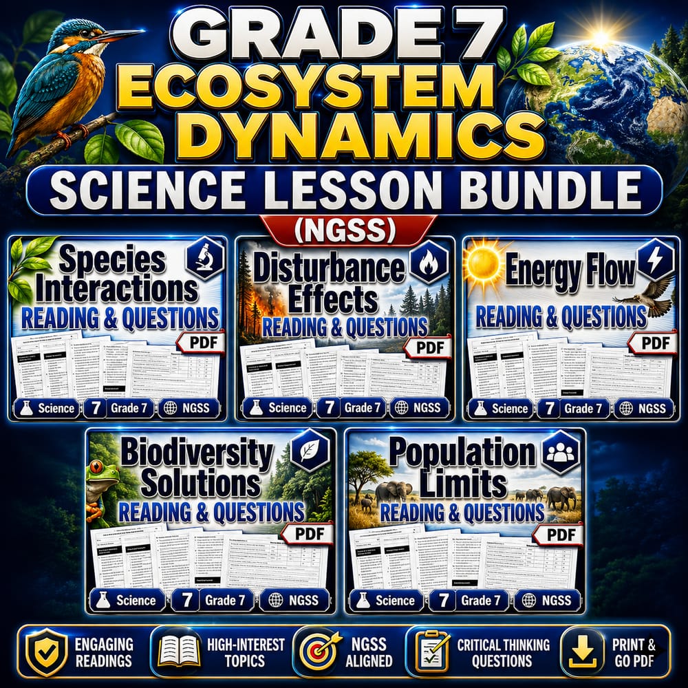 Grade 7 Ecosystem Dynamics Science Lesson Bundle (NGSS) Worksheets — bundle cover