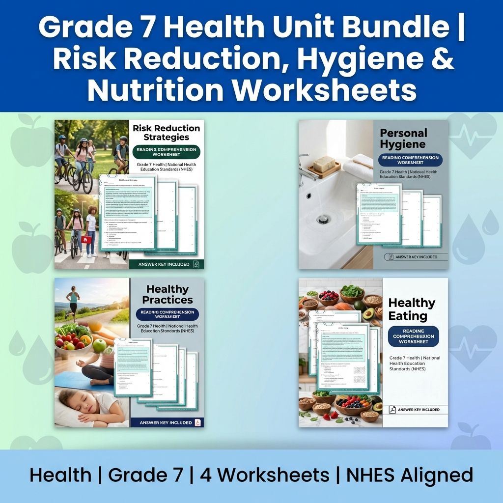 Grade 7 Health Unit | Risk Reduction, Hygiene & Nutrition Worksheets Pack — bundle cover