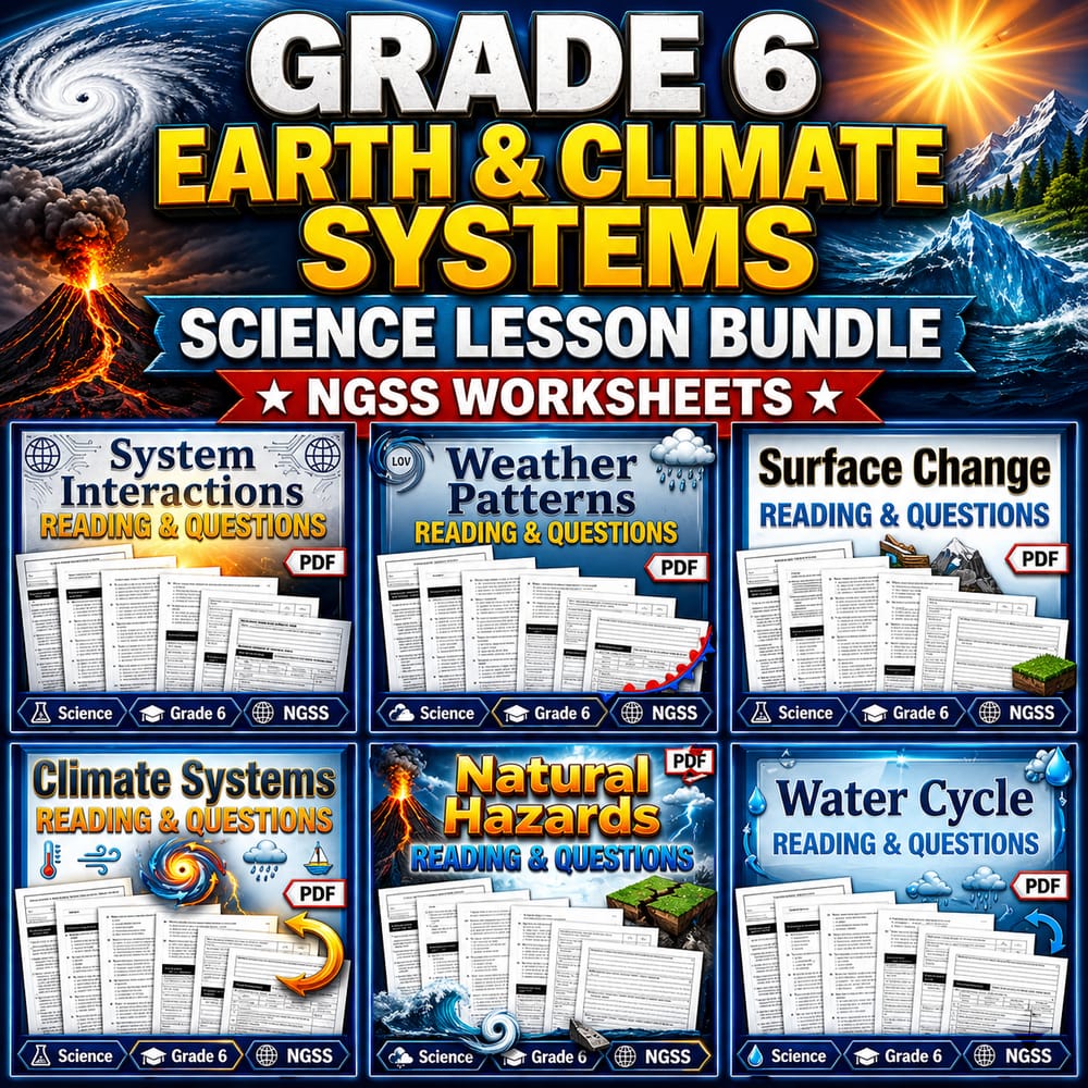 Grade 6 Earth & Climate Systems Science Lesson Bundle | NGSS Worksheets — bundle cover
