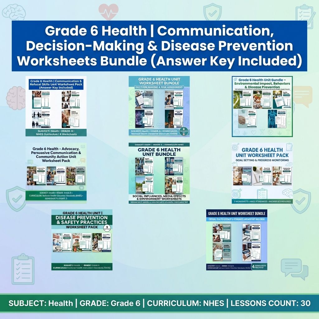 Grade 6 Health | Communication, Decision-Making & Disease Prevention Worksheets Bundle (Answer Key Included) — bundle cover