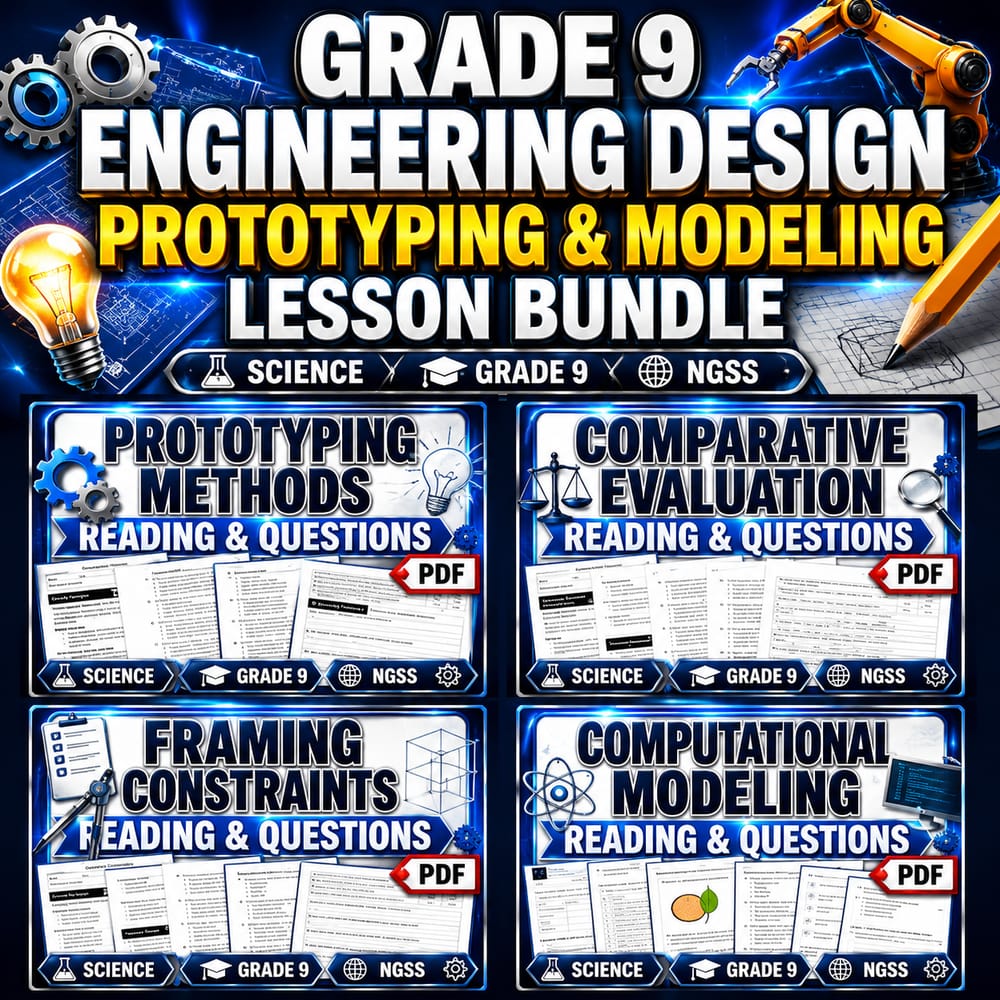 Grade 9 Engineering Design Prototyping & Modeling Lesson Bundle | NGSS — bundle cover
