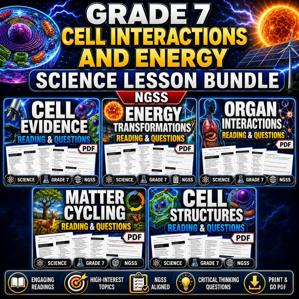 Grade 7 Cell Interactions and Energy Science Lesson Bundle | NGSS — bundle cover