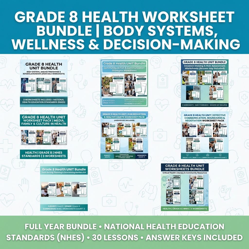 Grade 8 Health Worksheet Bundle – Body Systems, Wellness & Communication Strategies — bundle cover