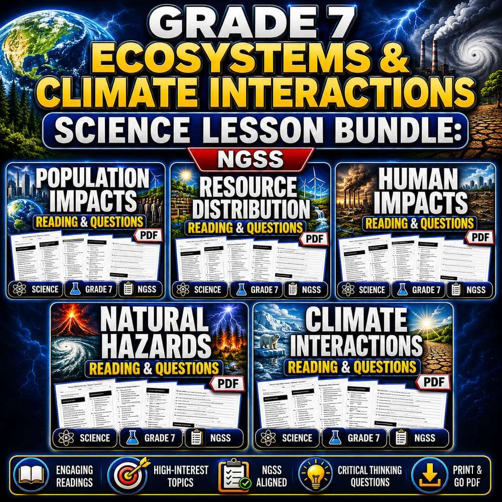 Grade 7 Ecosystems & Climate Interactions Science Lesson Bundle: NGSS — bundle cover