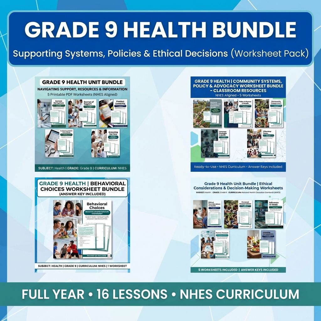 Grade 9 Health Bundle – Supporting Systems, Policies & Ethical Decisions (Worksheet Pack) — bundle cover