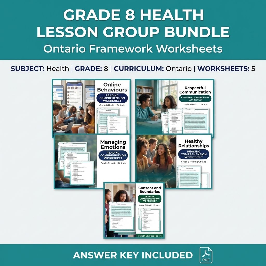 Grade 8 Health Lesson Group Bundle | Ontario Framework Worksheets — bundle cover