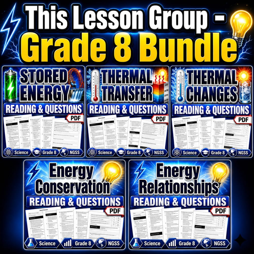 Grade 8 Energy Science Lesson Bundle: NGSS Assessment & Practice Worksheets — bundle cover