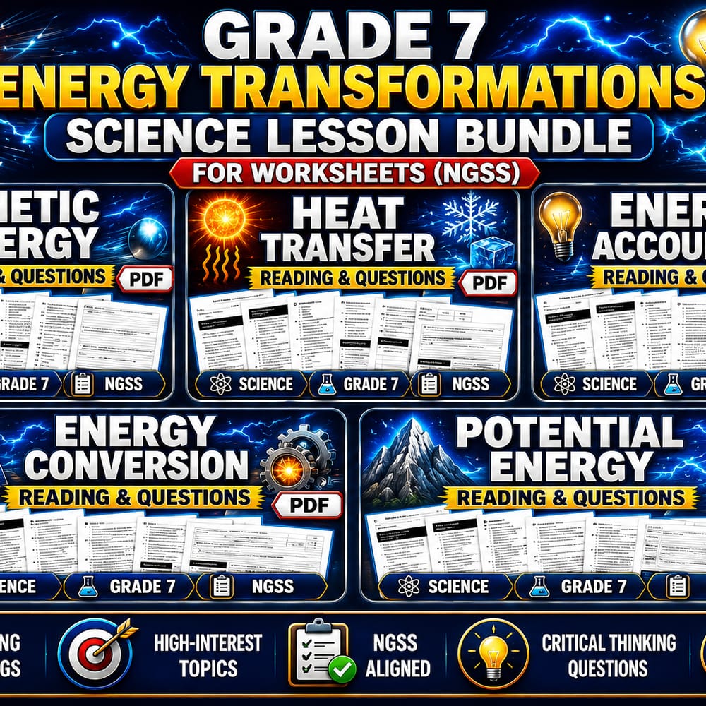 Grade 7 Energy Transformations Science Lesson Bundle for Worksheets (NGSS) — bundle cover