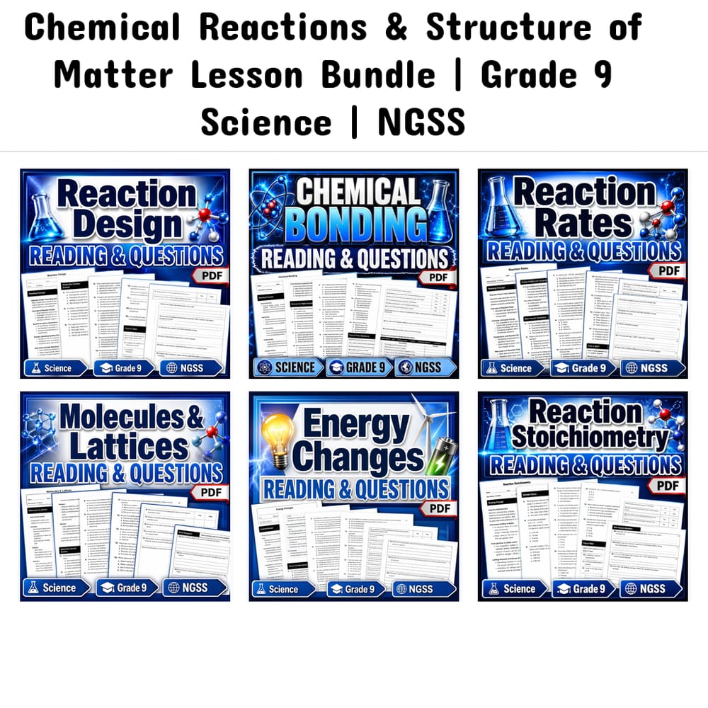Chemical Reactions & Structure of Matter Lesson Bundle | Grade 9 Science | NGSS — bundle cover