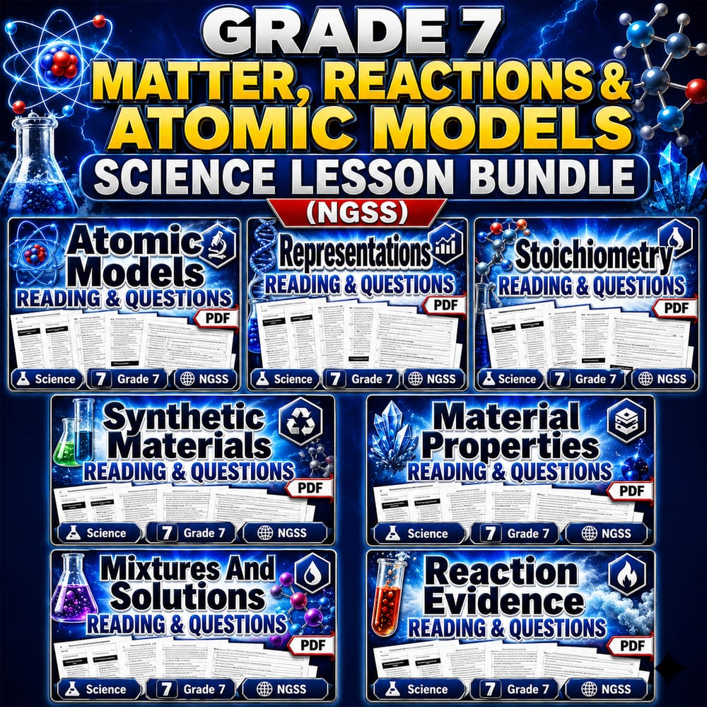Grade 7 Matter, Reactions & Atomic Models Science Lesson Bundle (NGSS) — bundle cover