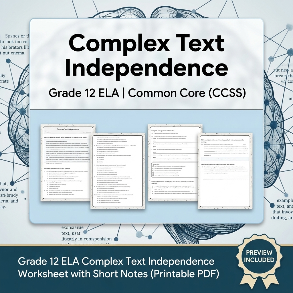 Grade 12 ELA Evidence-Based Reading & Writing Full-Year Bundle (CCSS) — included worksheet 1