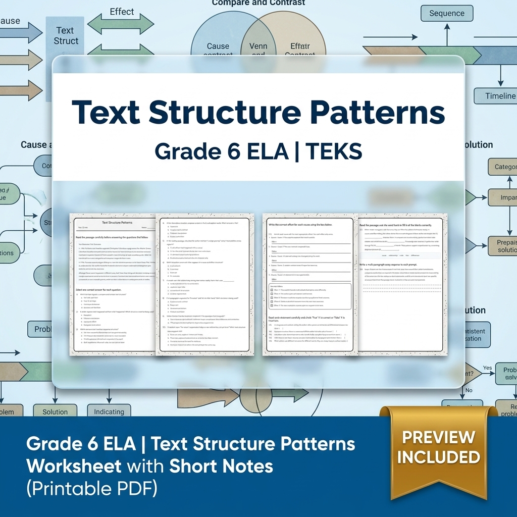 Grade 6 Evidence-Based Text Analysis ELA Full-Year Bundle (TEKS) Worksheets — included worksheet 1