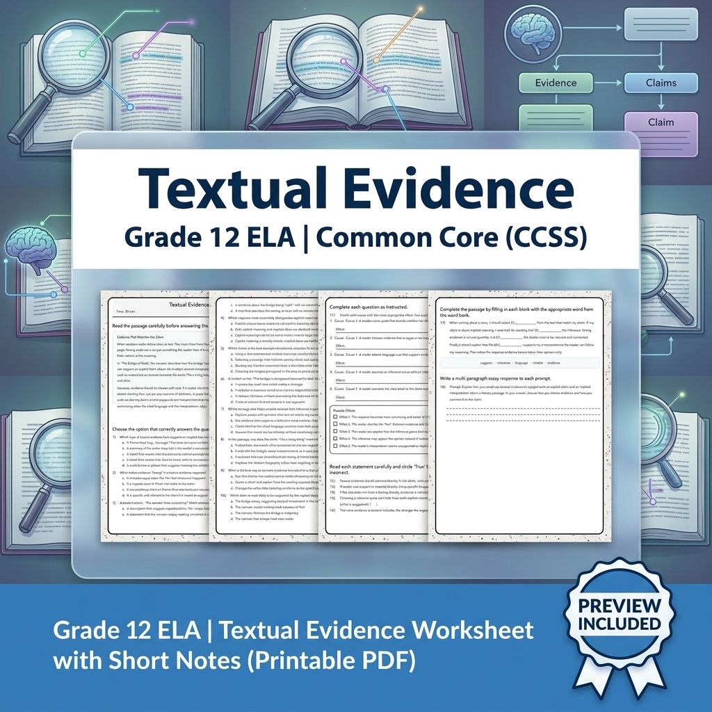 Grade 12 ELA Evidence-Based Reading & Writing Full-Year Bundle (CCSS) — included worksheet 2