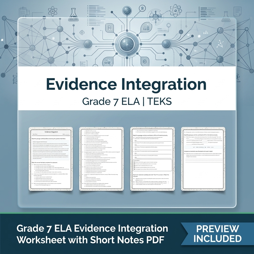 Grade 7 Evidence-Based Research Writing ELA full-year bundle TEKS — included worksheet 1