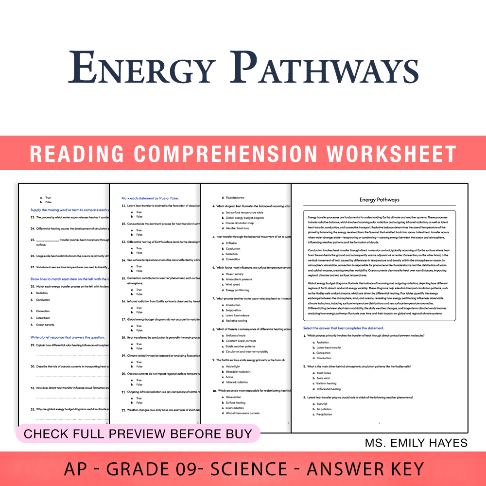Grade 9 Science worksheet worksheet — Grade 9 Science | Energy Pathways Worksheet (PDF+ Answer Key) — page 1