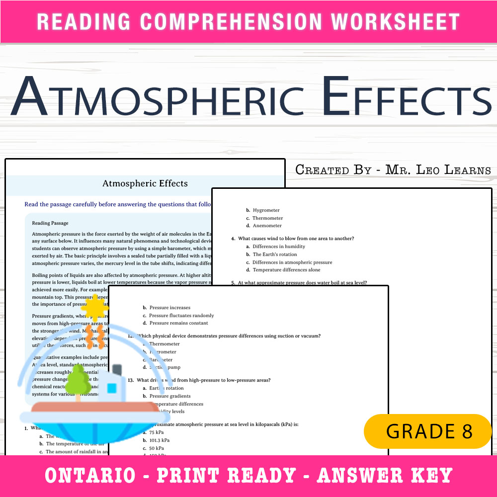 Grade 8 Science worksheet worksheet — Grade 8 Science – Atmospheric Effects Worksheet for Mastery — page 1