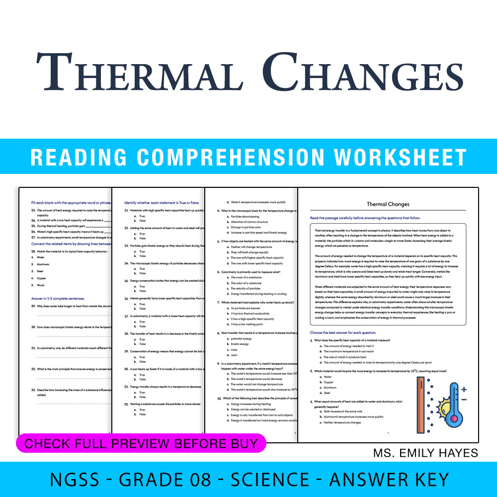 Grade 8 Science worksheet — Grade 8 Science | Thermal Changes Worksheet (PDF+ Answer Key) — page 1