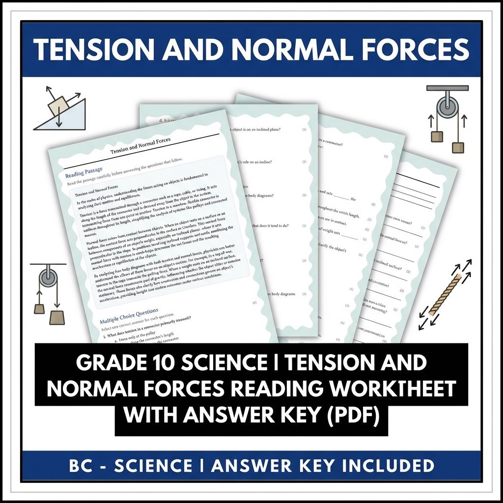 Grade 10 Science | Tension and Normal Forces Worksheet with Answer Key (PDF)