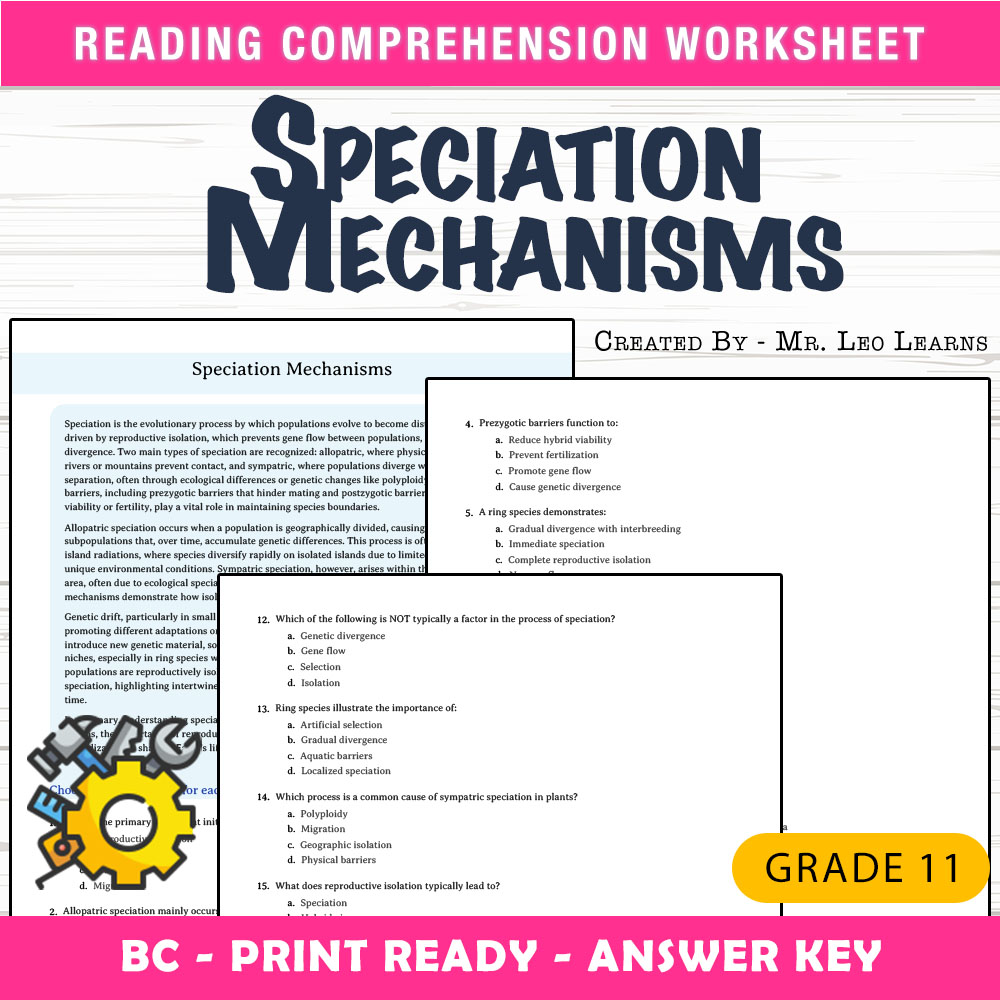 Grade 11 Science worksheet mcq paper worksheet — Grade 11 Science — Worksheet MCQ Paper for Mastering Speciation Mechanism…