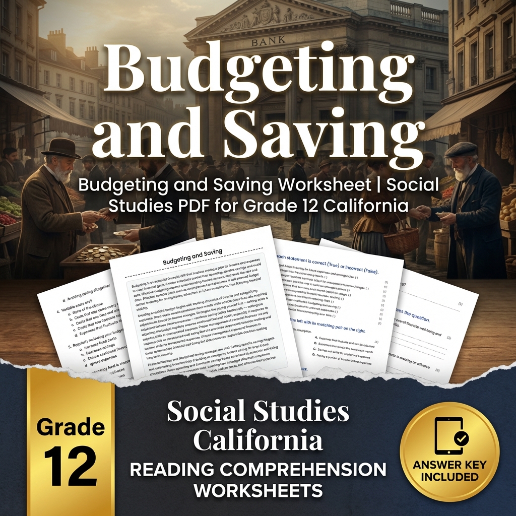 Budgeting and Saving Worksheet | Social Studies PDF for Grade 12 California