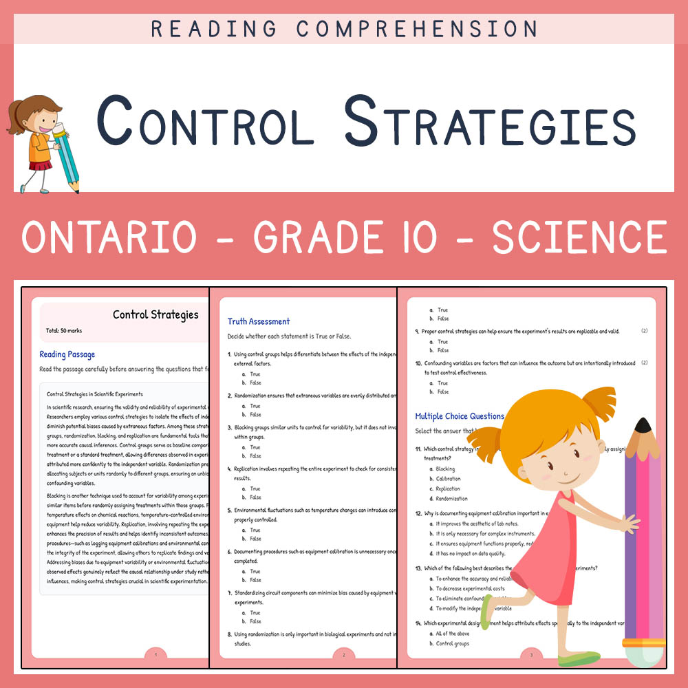 Grade 10 Science worksheet elena worksheet — Grade 10 Science | Control Strategies Worksheet | Ontario Standards — page 1