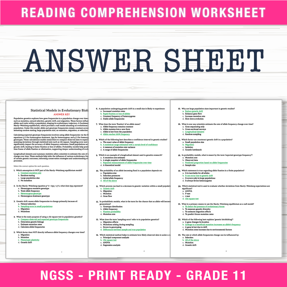 Grade 11 Science worksheet worksheet — Grade 11 Science | Statistical Models in Evolutionary Biology Worksheet (PDF) — page 2