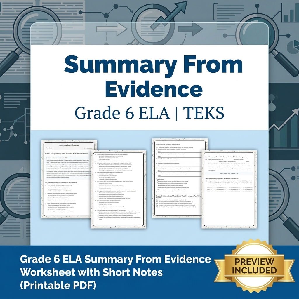 Grade 6 Evidence-Based Text Analysis ELA Full-Year Bundle (TEKS) Worksheets — included worksheet 2