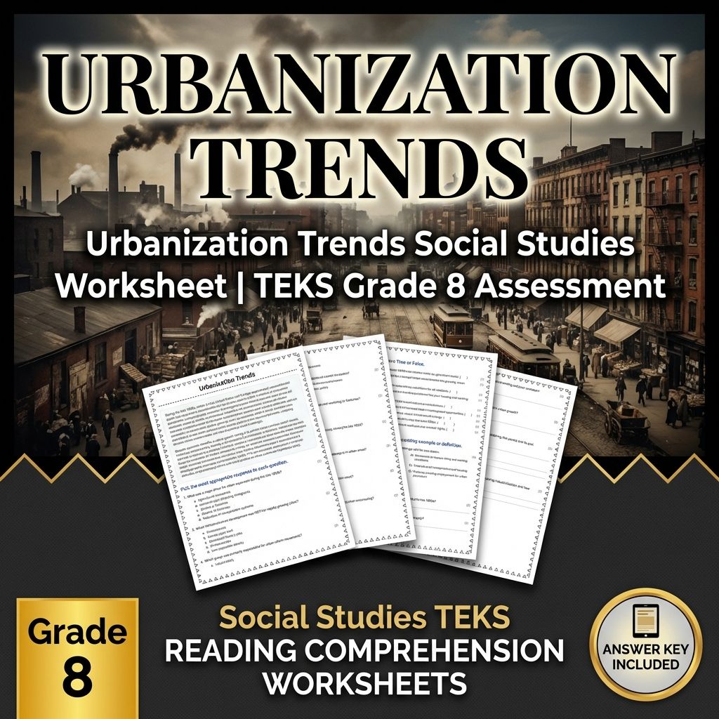 Urbanization Trends Social Studies Worksheet | TEKS Grade 8 Assessment
