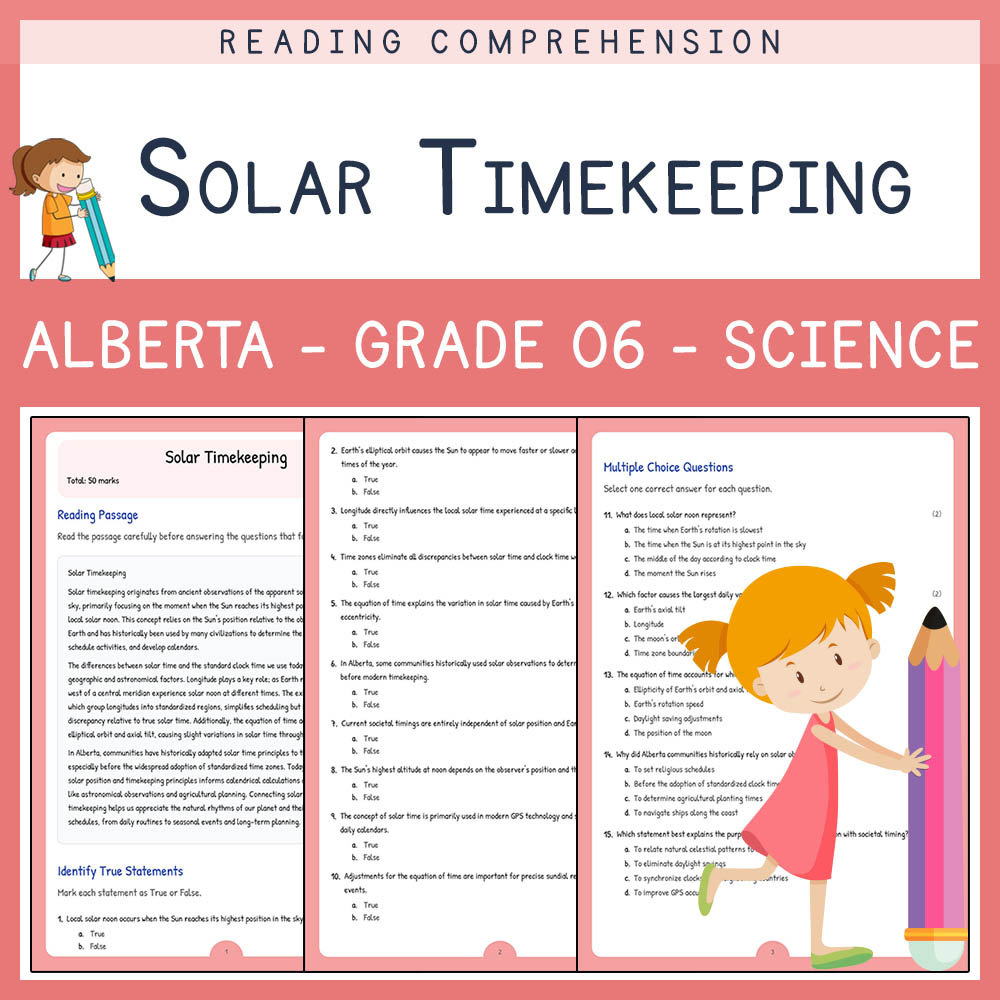 Grade 6 Science worksheet elena worksheet — Grade 6 Science Worksheet | Solar Timekeeping | Alberta Standards Aligned — pa…