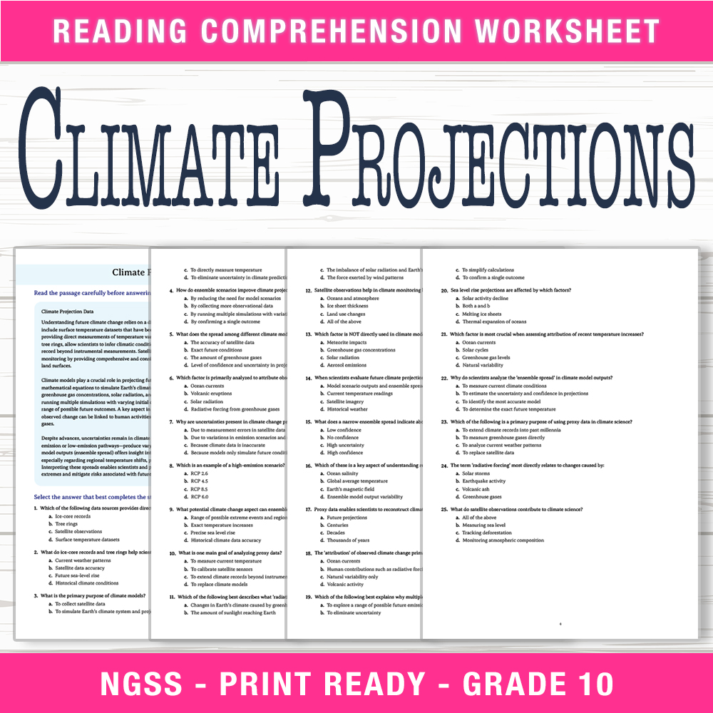 Grade 10 Science worksheet worksheet — Grade 10 Science | Climate Projections Worksheet (PDF + Answer Key) — page 1