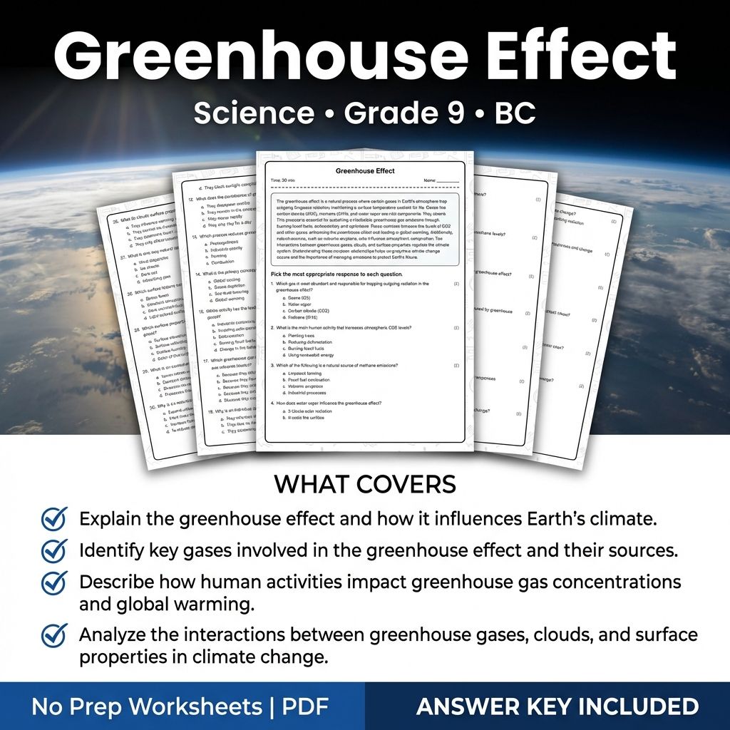 Grade 9 Science | Greenhouse Effect Worksheet & Answer Key (Printable PDF)