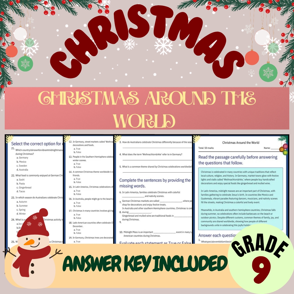 Grade 9 Seasonal Unit | Cultural Traditions & Moral Lessons Worksheet Bundle — included worksheet 1