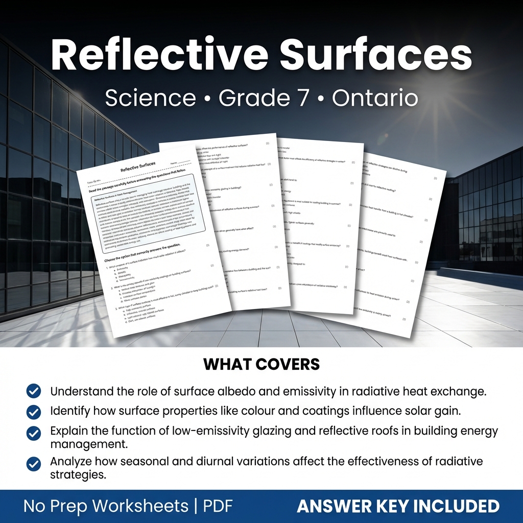 Reflective Surfaces Science Worksheet Grade 7 | Ontario Standards