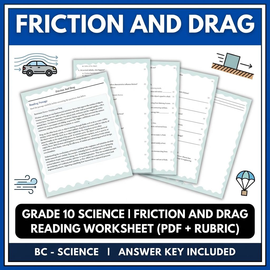 Grade 10 Science | Friction and Drag Reading Worksheet (PDF + Rubric)