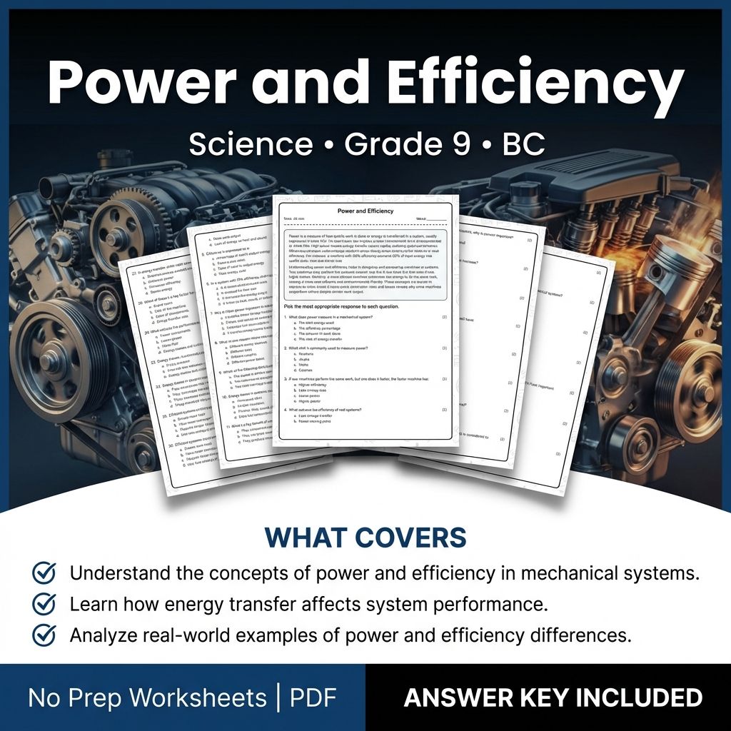 Power and Efficiency Grade 9 Science Worksheet | BC Standards