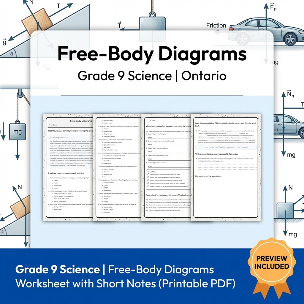 Grade 9 Science Lesson Group: Energy, Forces & Motion Worksheets Bundle — included worksheet 1