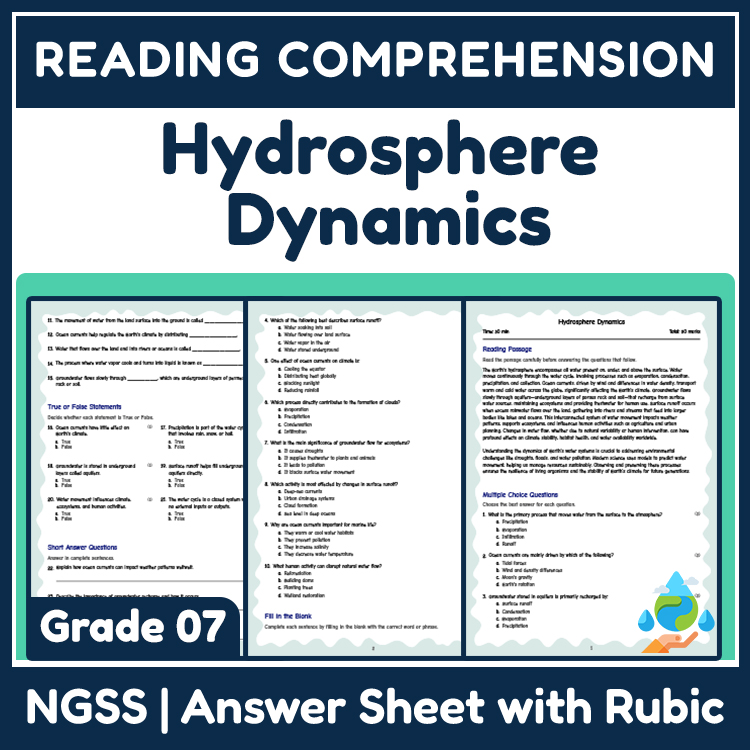 Science reading worksheets worksheet — 7th Grade Science | Hydrosphere Dynamics Reading Worksheet (Answer Key) — page 1
