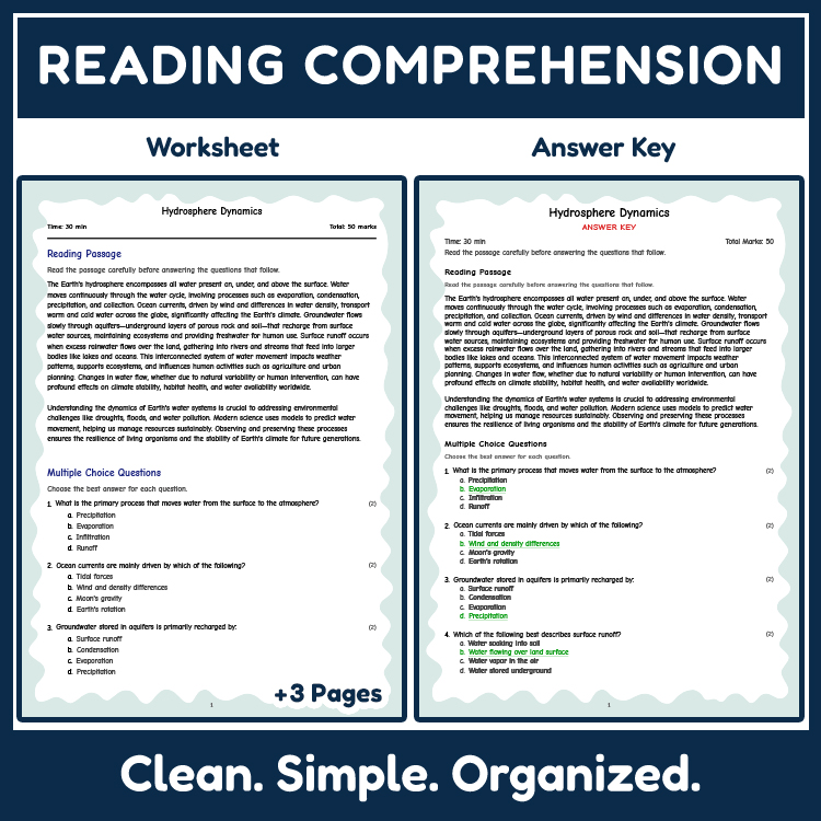 Science reading worksheets worksheet — 7th Grade Science | Hydrosphere Dynamics Reading Worksheet (Answer Key) — page 2