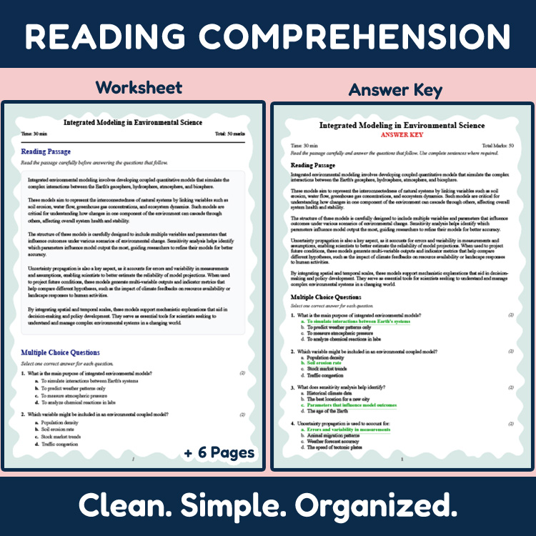 Grade 9 Science reading worksheets worksheet — Grade 9 Science | Integrated Modeling in Environmental Science Reading Work…