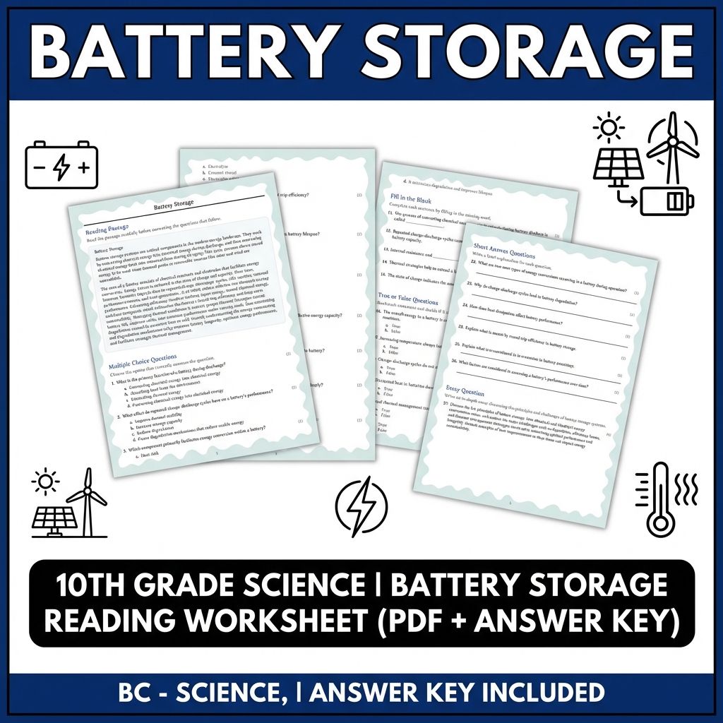 10th Grade Science | Battery Storage Reading Worksheet (PDF + Answer Key)