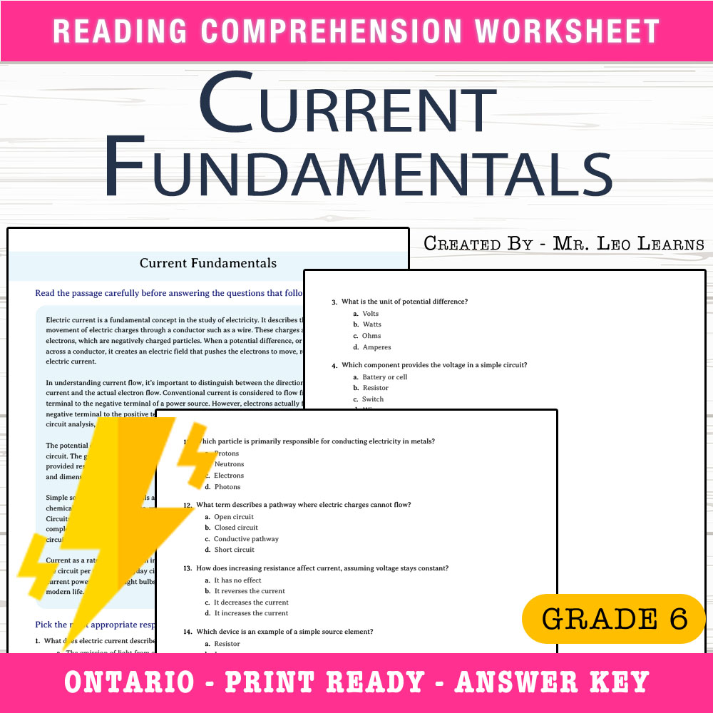 Grade 6 Science worksheet worksheet — Grade 6 Science – Electric Current Worksheet for Mastering Fundamentals — page 1