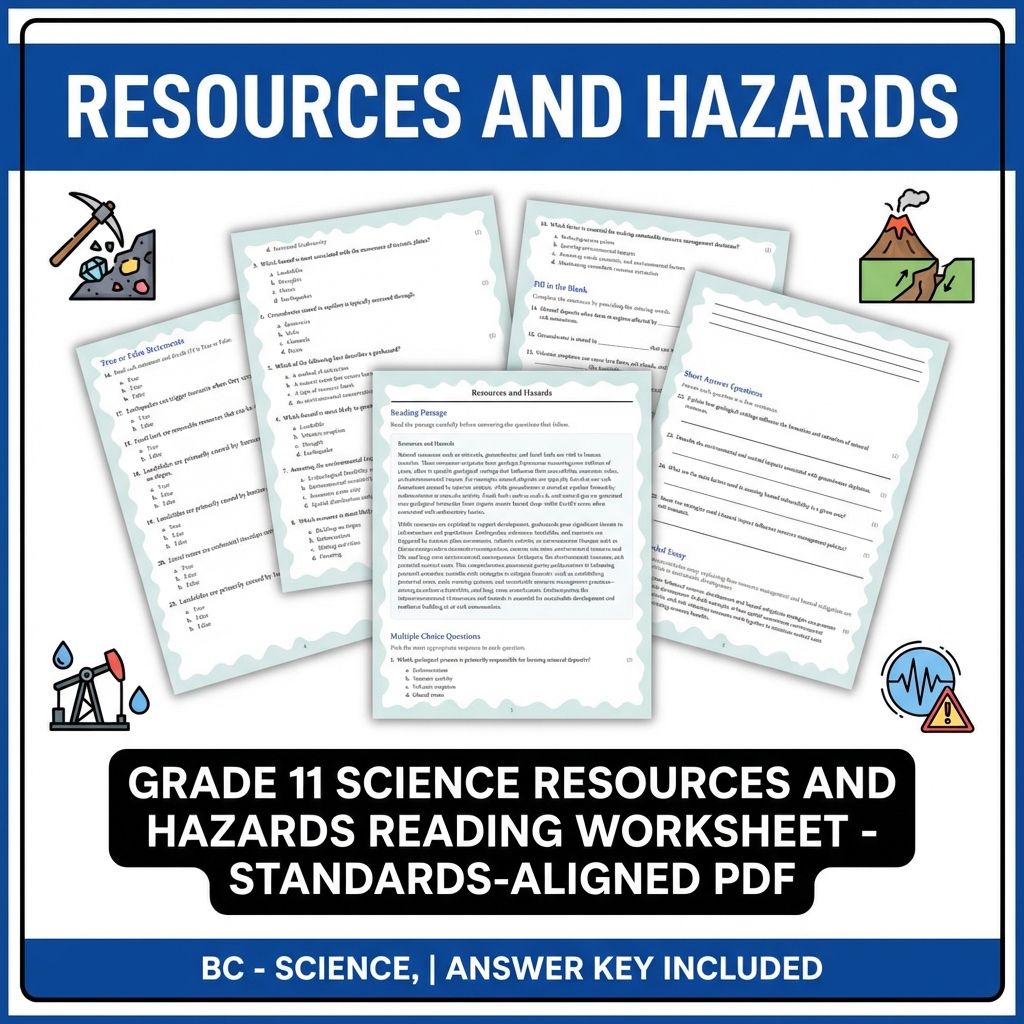 Grade 11 Science Resources And Hazards Reading Worksheet – Standards-Aligned PDF